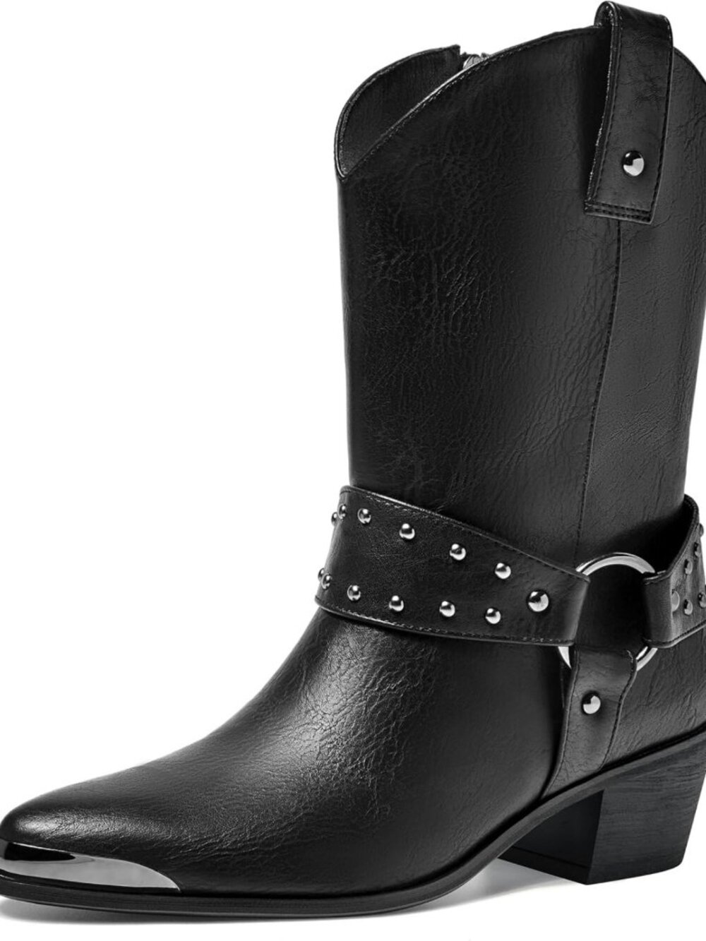 Stylish Women's Pointed Toe Western Harness Cowboy Boots with Zip Closure